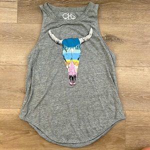 Chaser Longhorn Skull Grey Cut Off Muscle Tank Top- Sml great condition